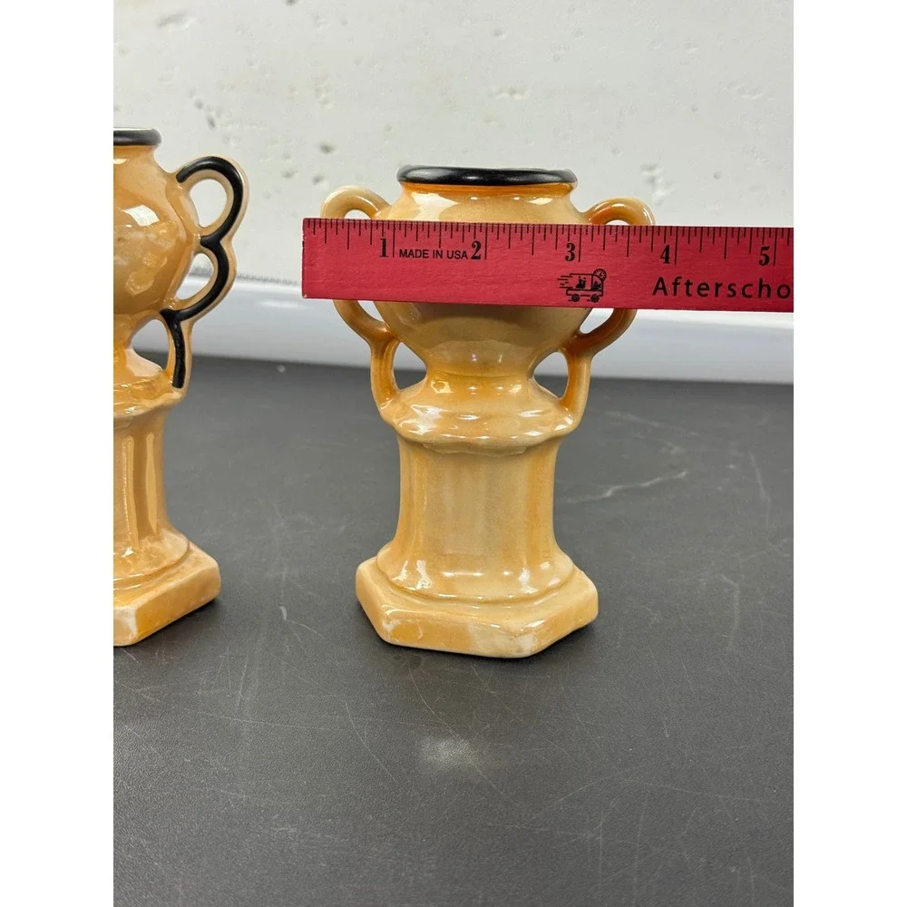 Vintage Czech Lusterware Miniature Trophy Vases Peach Iridescent Art Deco